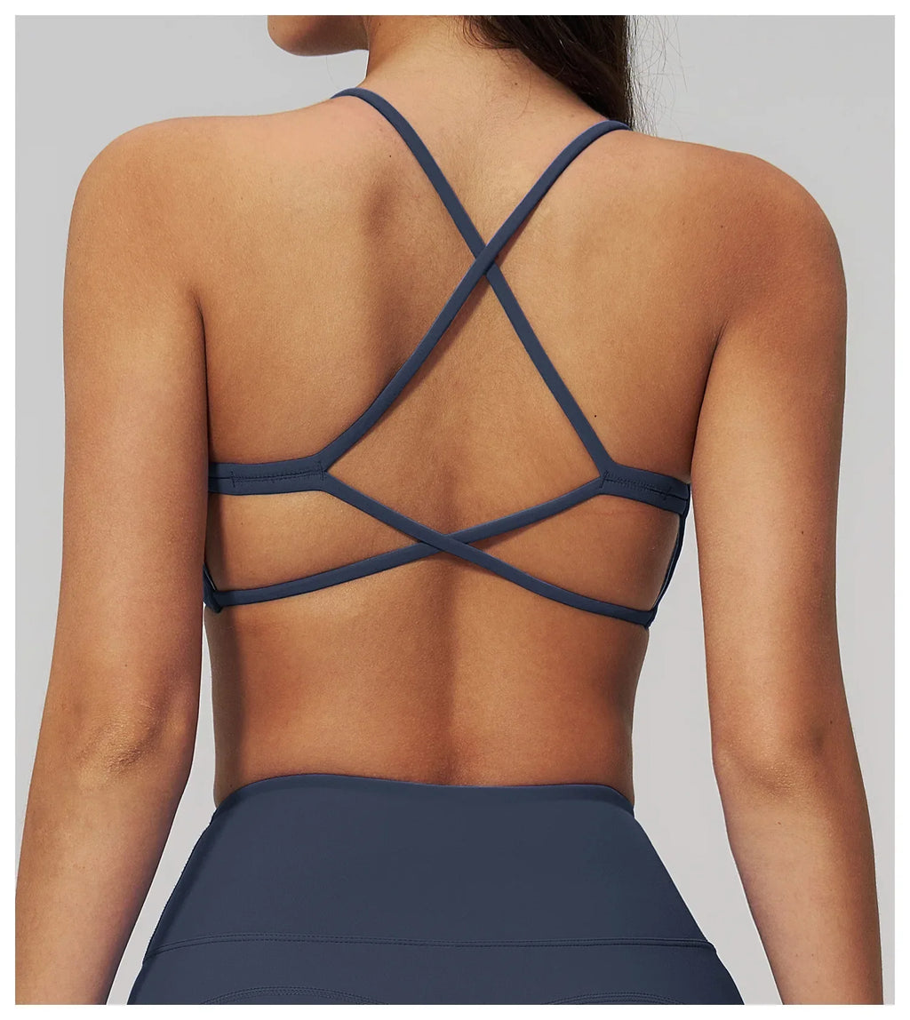 Summer U-Shaped Multi-Strap Cross Back Women Pilates Fitness Sports Bra Top Gym Yoga Athletic Tight Workout Jog With Chest Pad