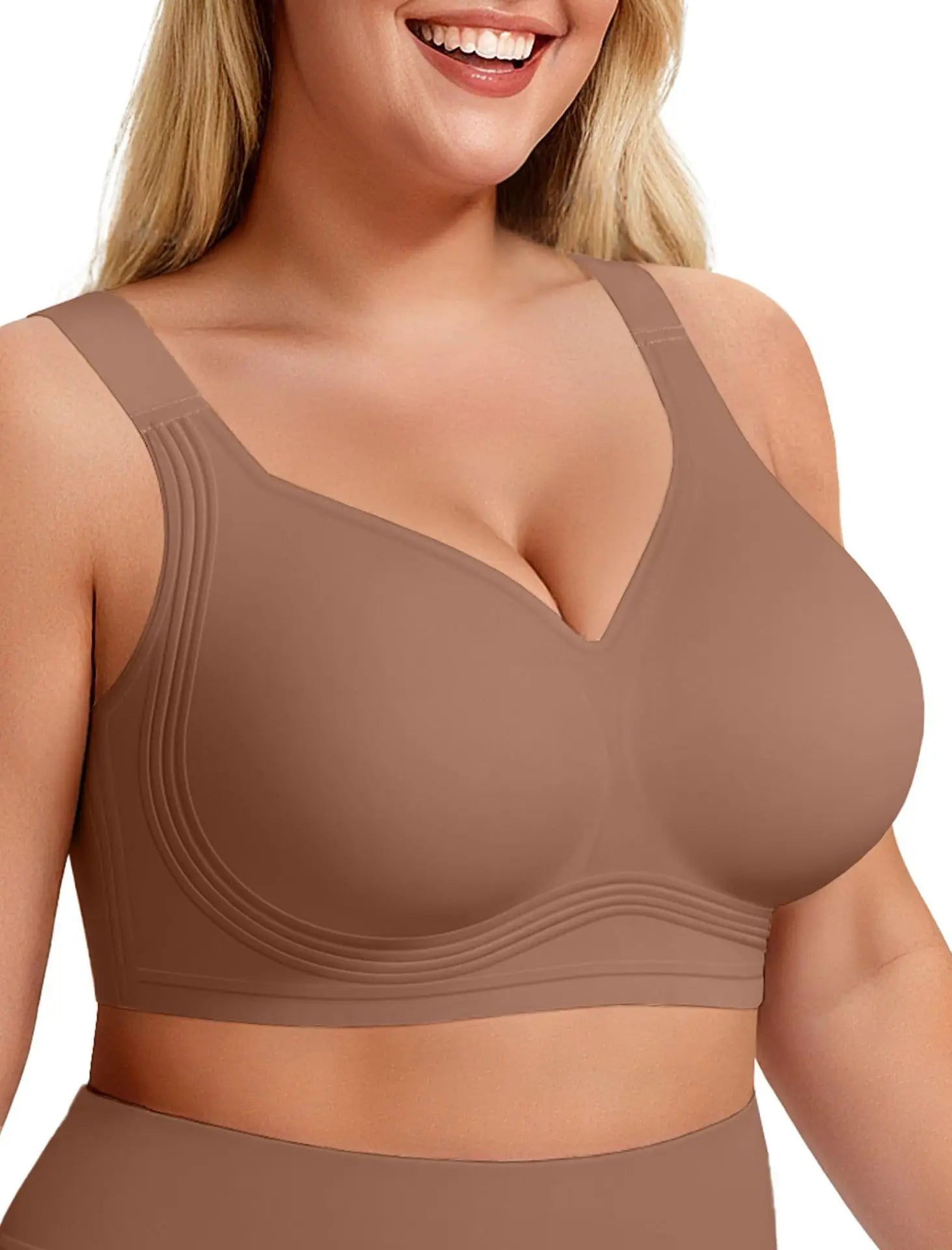 Women's Soft Support Wire-Free Bra, Solid Color, Seamless, Full Cup Thin Molding Bra, Plus Size Comfortable Push-Up Bra