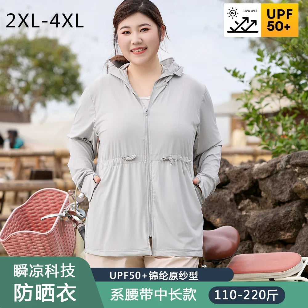 Ice Silk Long Sleeve Sunscreen Clothing 3XL 4XL UPF 50+ UV Protection Thin Breathable Sun-Proof Coat Ice Silk Sunscreen Jacket