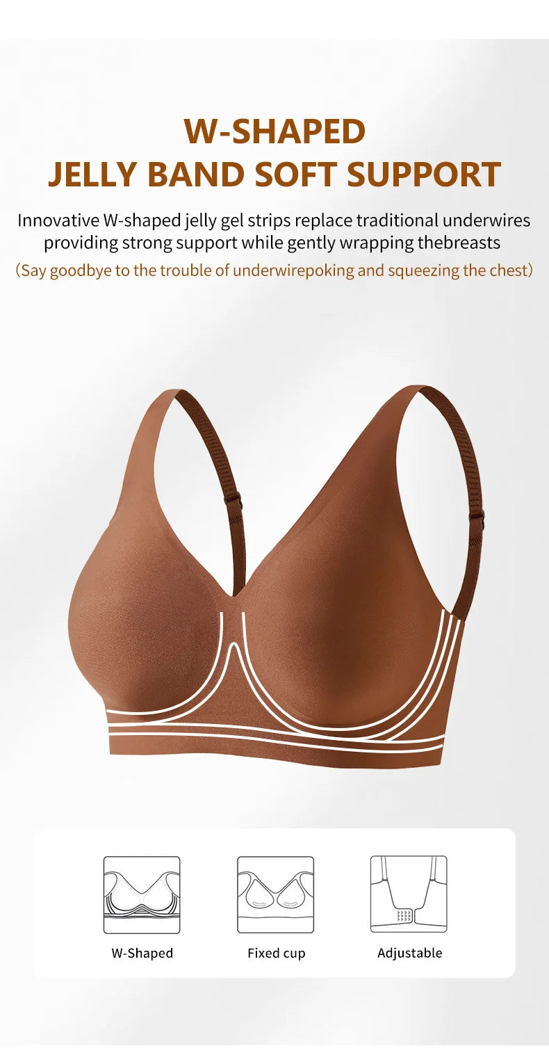 Women's Deep V Jelly Seamless Bra Wire-Free 3D Soft Support Thin Molding Leopard Print Solid Color Comfortable Bra Underwear