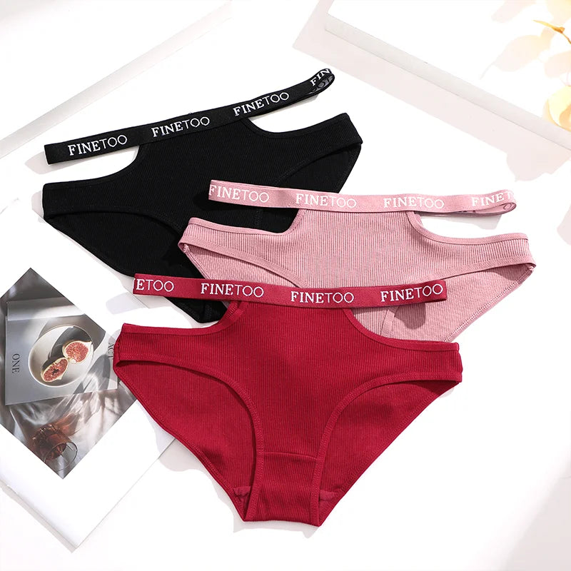 3Pcs Sexy Cotton Double Letter Belt Briefs Women's Panties Hollow Out Intimate Underpants Solid Color Fashion Underwear S-XL