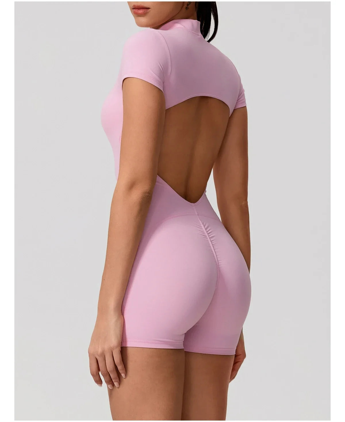 Hearuisavy Summer Women's Short Sleeved Sports Overalls Running Yoga Jumpsuit High Stretch Push Up Fitness Bodysuit With Zipper