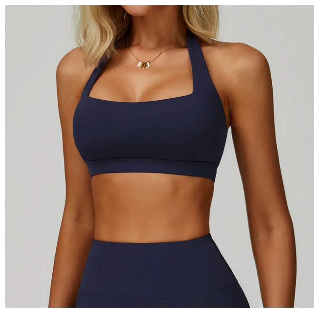 Woman Bra Gym Underwear Yoga Sport Bra Outdoor Jogging Hanging Neck Shoulder Strap Fitness Sports Bra Breathable Sexy Female Top