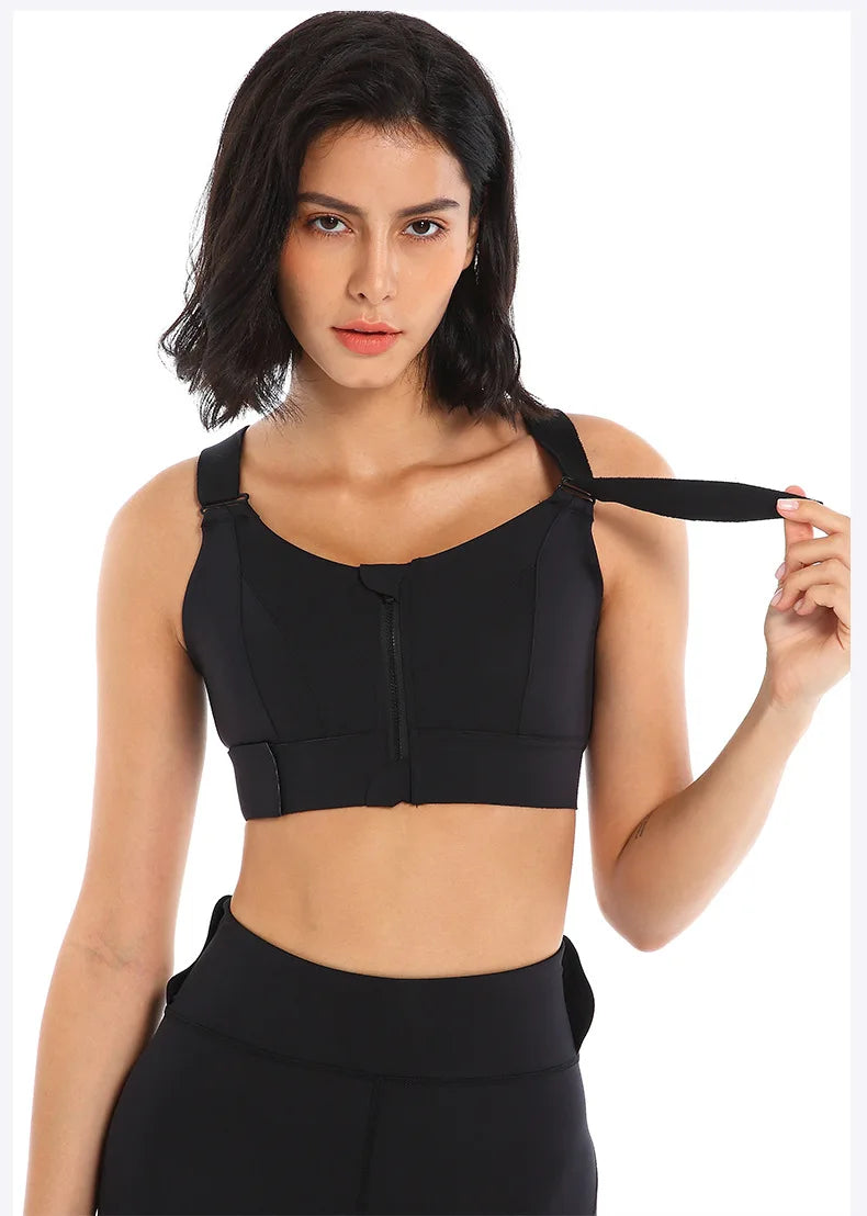 Sports Bras Tights Crop Top Women Yoga Vest Front Zipper Plus Size Adjustable Strap Shockproof Gym Fitness Athletic Brassiere