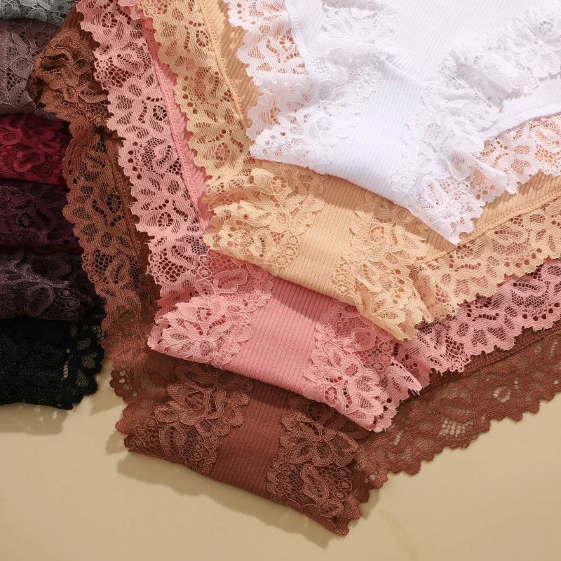 4Pcs Sexy Cotton Lace Panty Women Low Waist Panties Underwear S-XL Solid Color Ladies Briefs Lingere Underware Comfortable Women