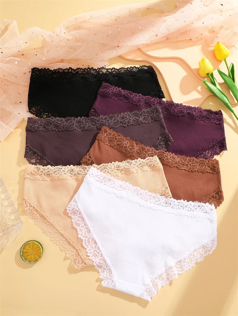 3Pcs Sexy Cotton Lace Panty Women Low Waist Panties Underwear S-XL Solid Color Ladies Briefs Lingere Underware Comfortable Women