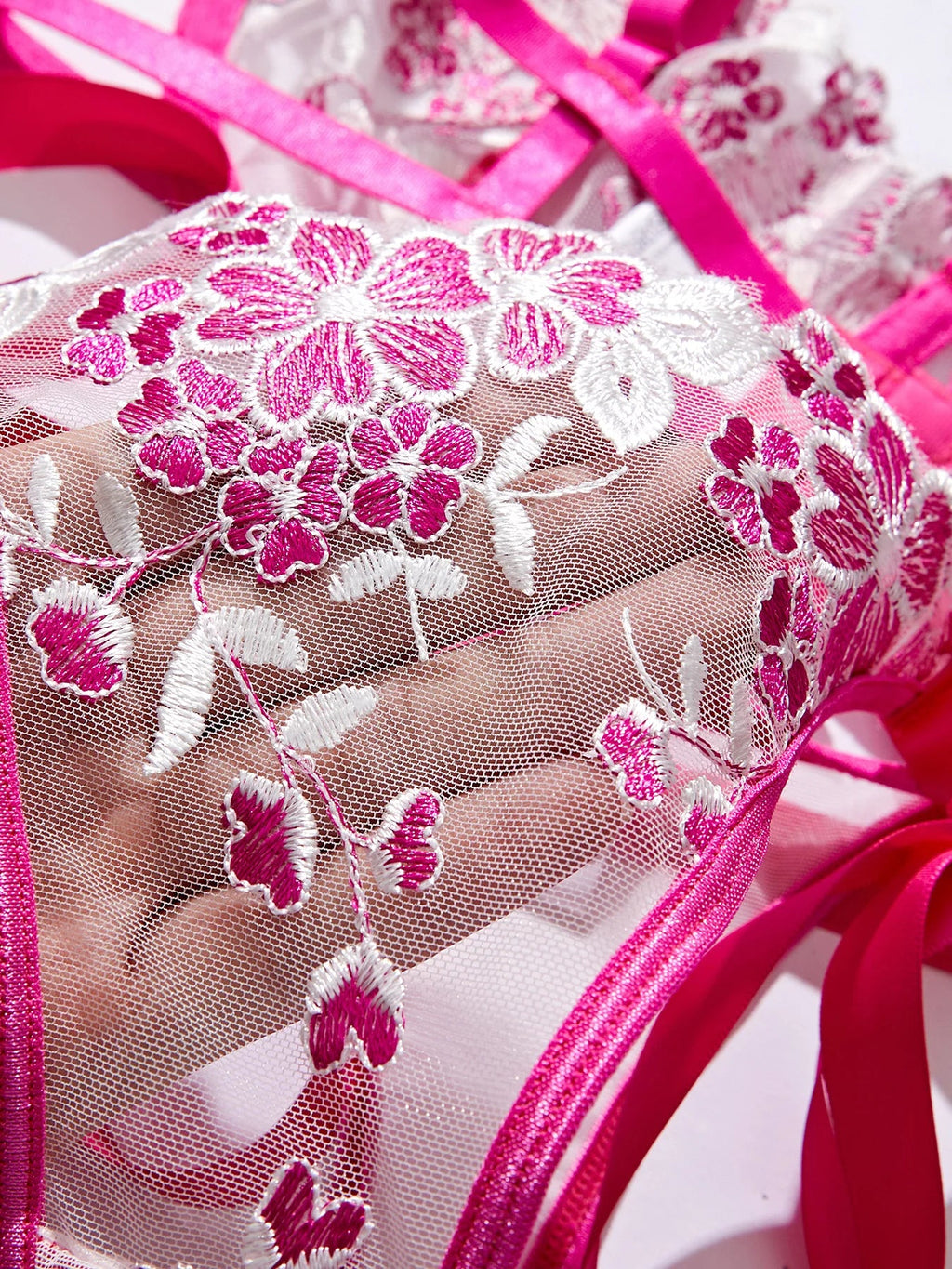 Lady Floral Embroidery Lingerie Set Women Sheer Bra and Brief Underwear Set Satin Sexy Intimates Underwear