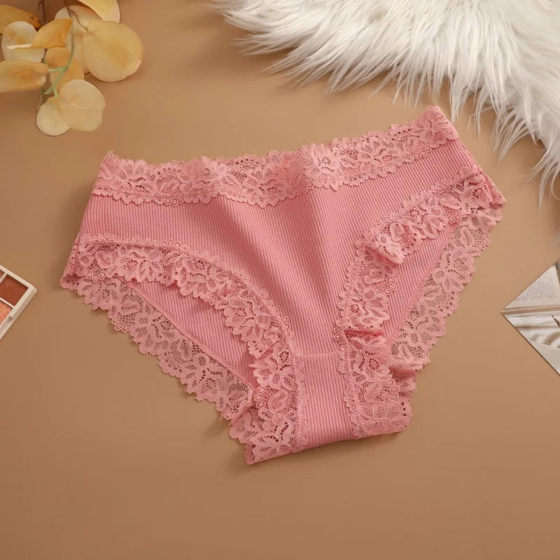 3Pcs Sexy Cotton Lace Panty Women Low Waist Panties Underwear S-XL Solid Color Ladies Briefs Lingere Underware Comfortable Women