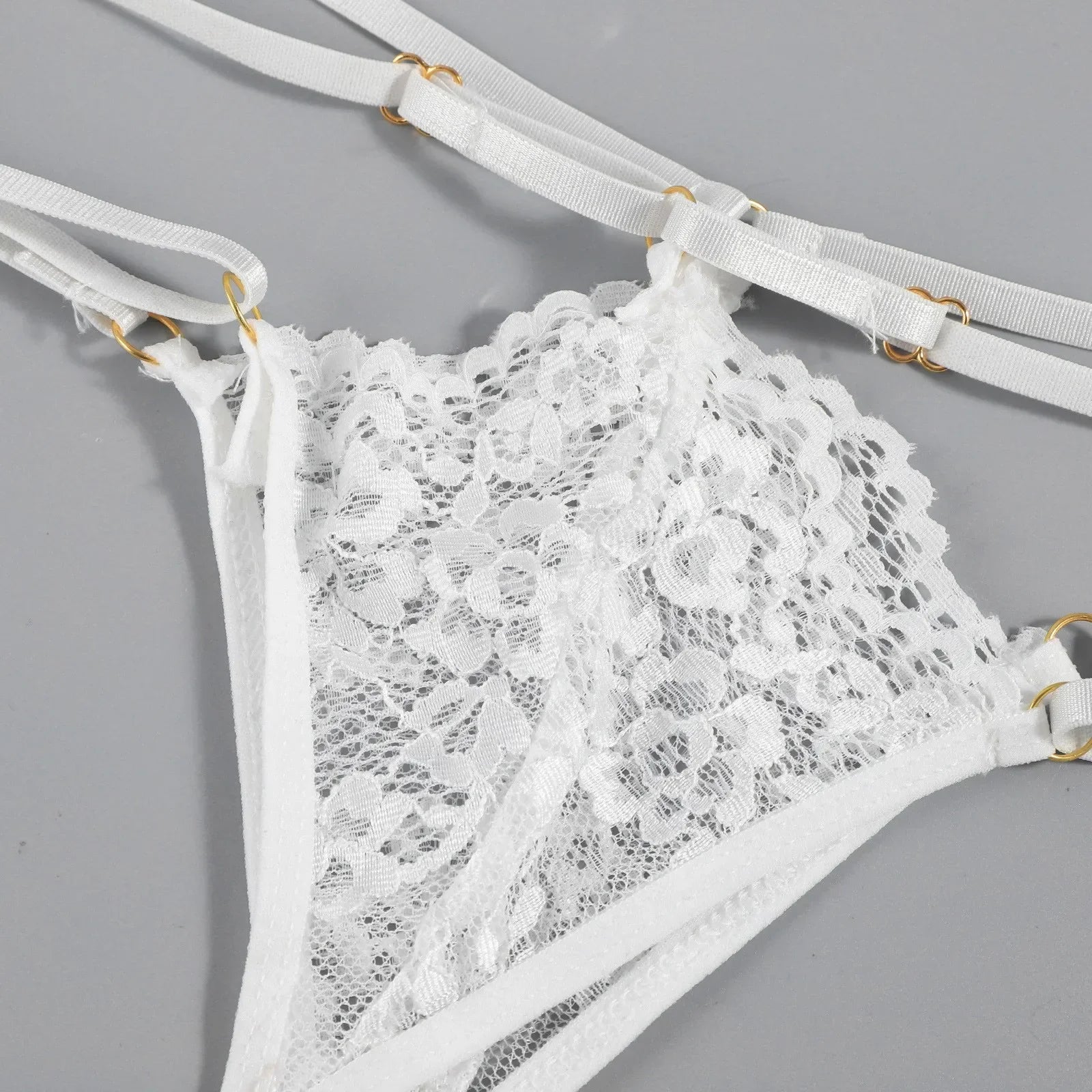 3PCS Lace See Through Bra Set Women Sexy Lingerie Underwear Halter Tops Bra and Panties Garter Intimate Sex Costumes