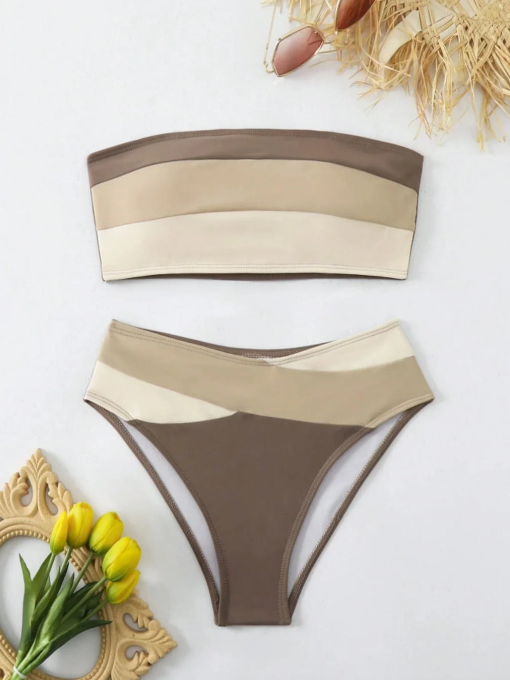 Sexy Bandeau Bikini 2026 Women Black Patchwork Striped Push Up High Waist Swimsuit Summer Bathing Suit 2 Piece Swimwear Biquini