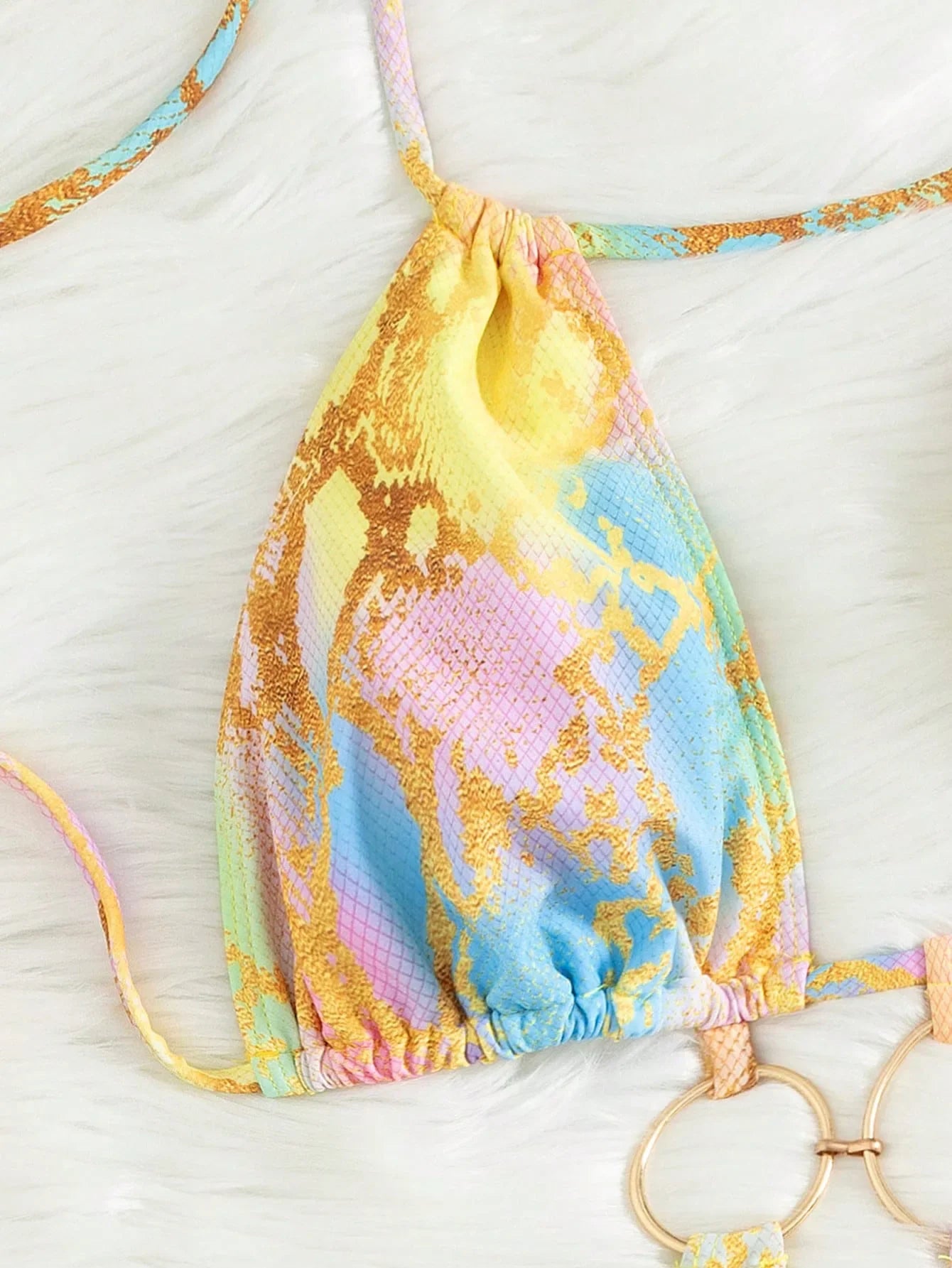 Sexy Hollow Out Backless One Piece Swimsuit 2026 Women Yellow Tie Dye Gradient Metal Circle Bathing Suit Beach Holiday Swimwear