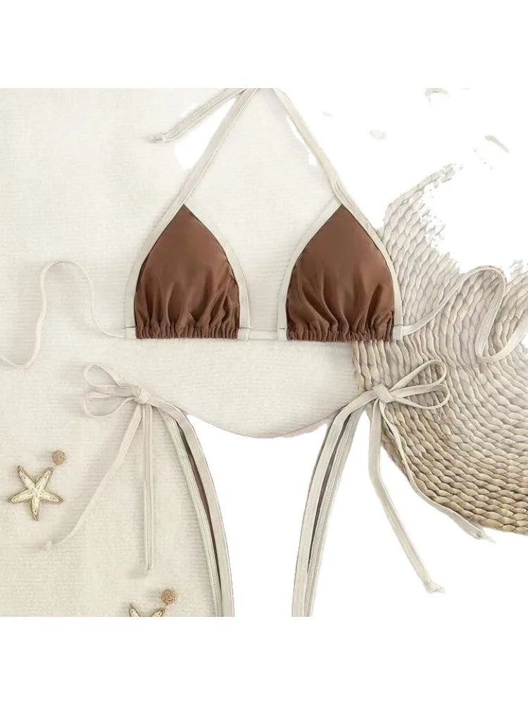 2026 Sexy Contrast Color Separates Micro Bikini Women's Swimsuit Female Swimwear Mini Thong Bikinis Set Two-piece Bathing Suit