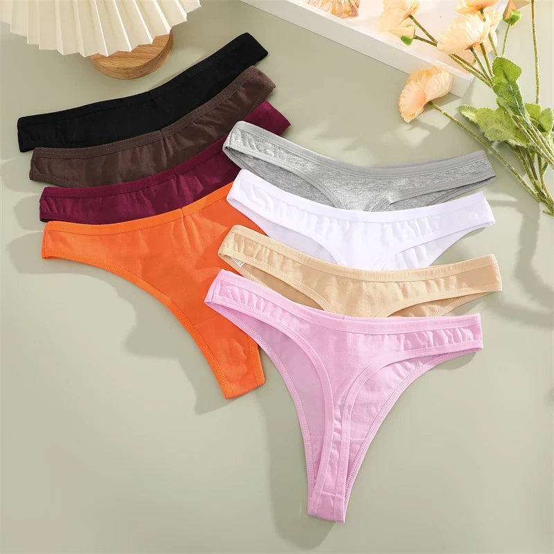 3PCS Seamless Thong Cotton Women Thin Strap Low Waist High Flexibility Panties Sexy Underwear Ladies Briefs T-back Soft Women