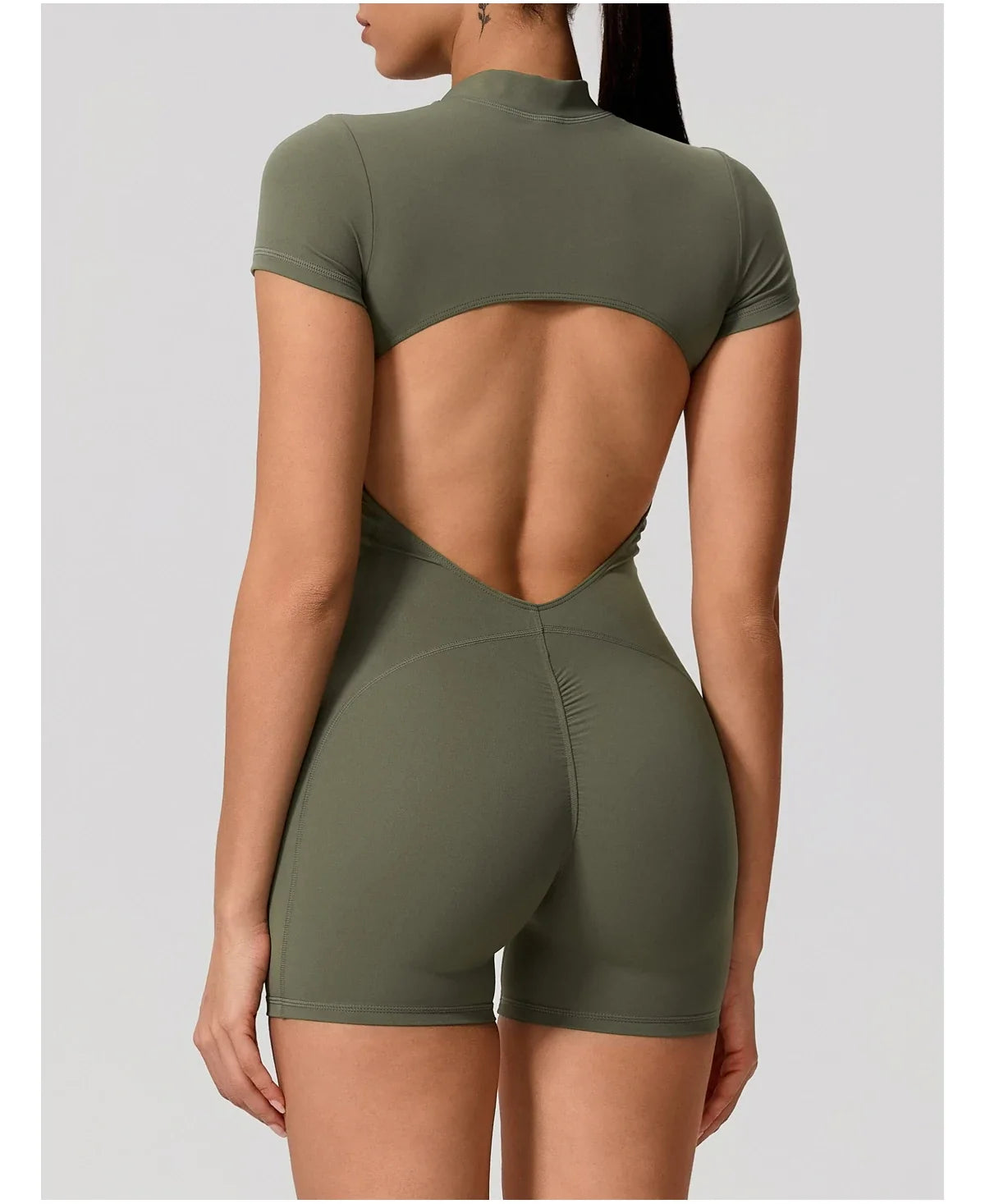 Hearuisavy Summer Women's Short Sleeved Sports Overalls Running Yoga Jumpsuit High Stretch Push Up Fitness Bodysuit With Zipper