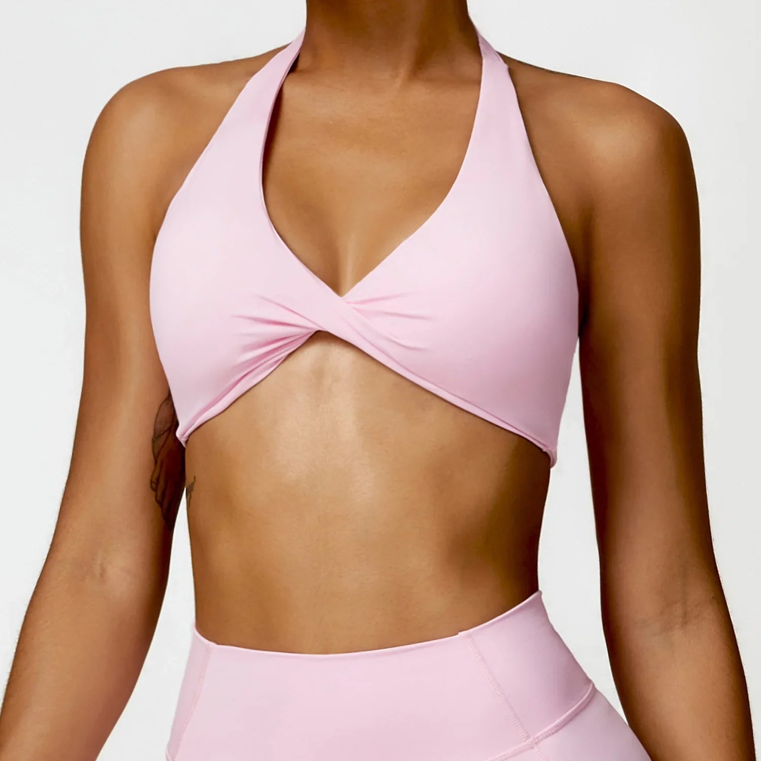 Women's Nylon Sports Bra Halter Sports Underwear Front Twist Naked Feel Sexy Yoga Gym Push Up Workout Padded Bralette Bathsuit