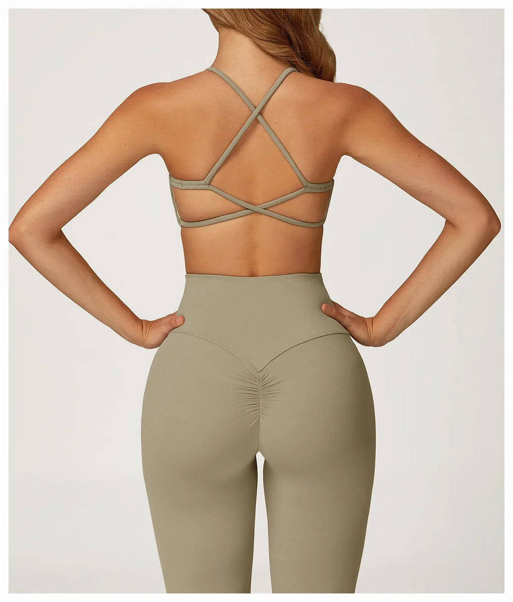 Summer U-Shaped Multi-Strap Cross Back Women Pilates Fitness Sports Bra Top Gym Yoga Athletic Tight Workout Jog With Chest Pad