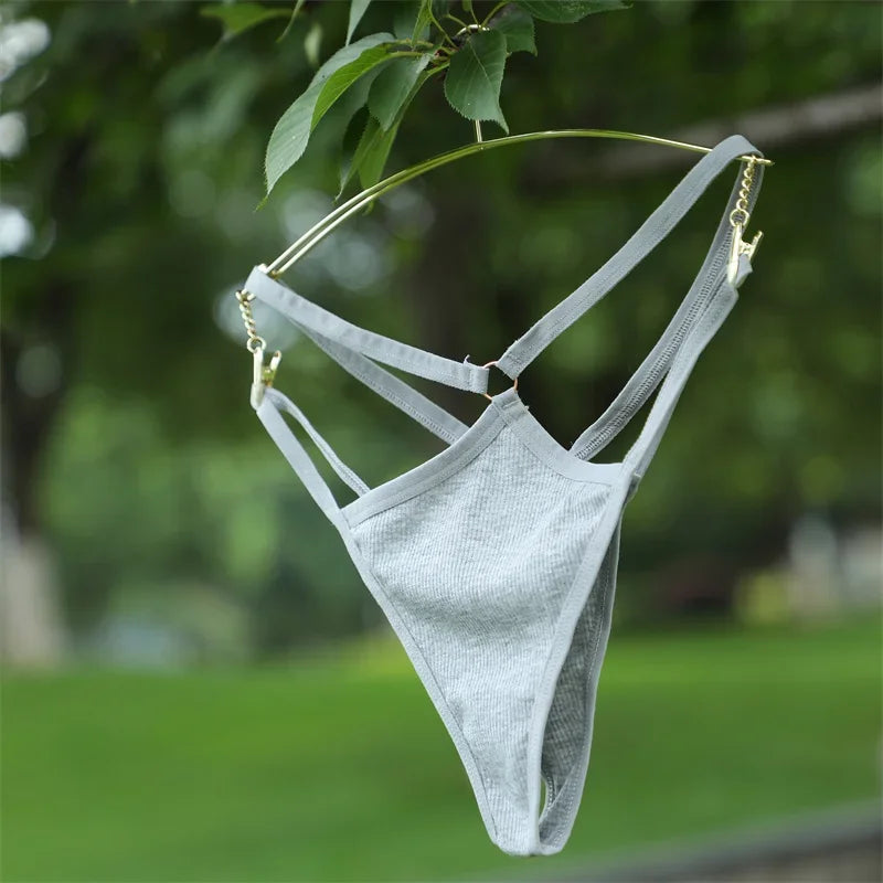 2PCS Women Sexy Cotton Panties Two Belts Hollow Out G-String Thongs Breathable Underwear for Female Solid Color Lingerie S-XL