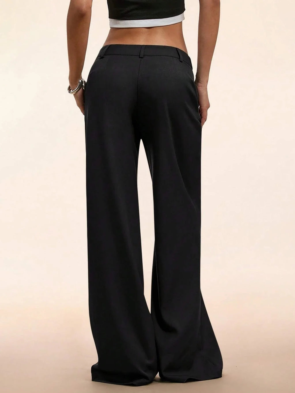 Women's Elegant Low Waist Personalized Slight Flared Leg Pants Casual Ribbed Wide Leg Mopping Trousers Streetwear 2025