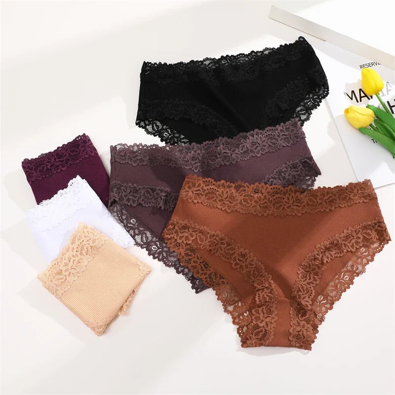 Sexy Cotton Lace Panty Women Low Waist Panties Underwear S-XL Solid Color Ladies Briefs Lingere Underware Comfortable Women