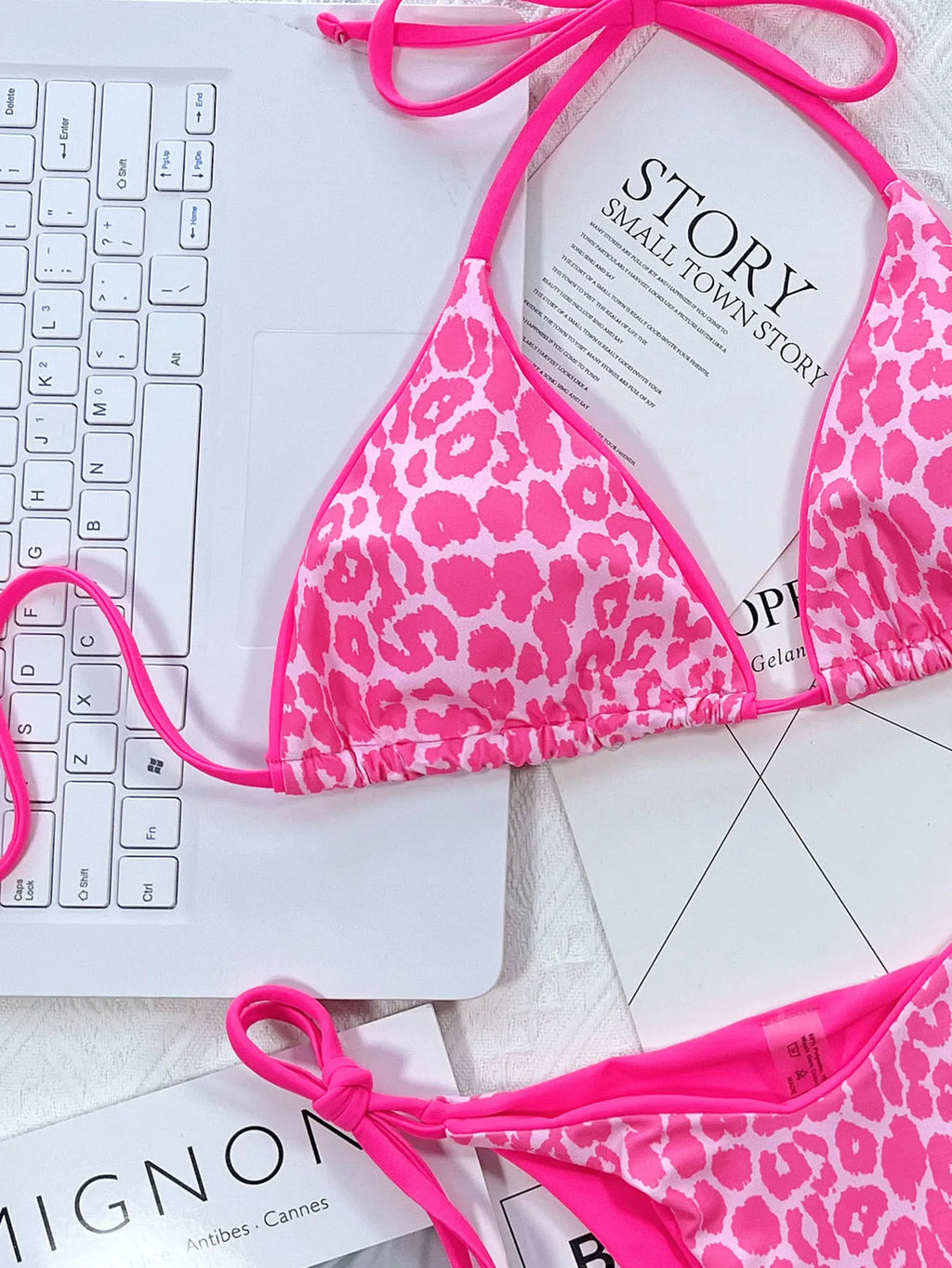 Sexy Mirco Bikini 2024 Women Neon Hot Pink Patchwork Triangle Swimsuit Beach Brazilian Bathing Suit Tie Side Thong Swimwear