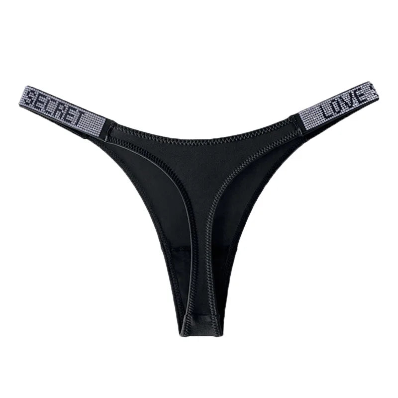 Letter Sexy Panties Women Thongs Rhinestones Diamonds G-string Sports Thong Low Waist Shorts Briefs T-back Fitness S-XL