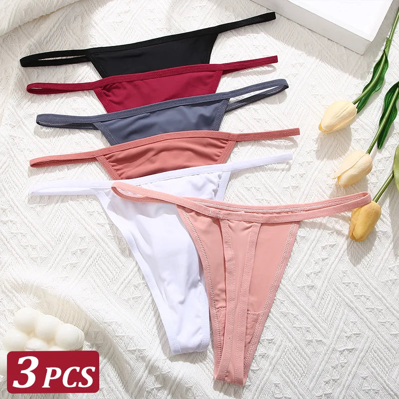 New 3PCS/Set Cotton Bikini Panties Women Sexy Solid Color Low Waist Thongs Female Breathable G-String Underwear Comfort Lingerie
