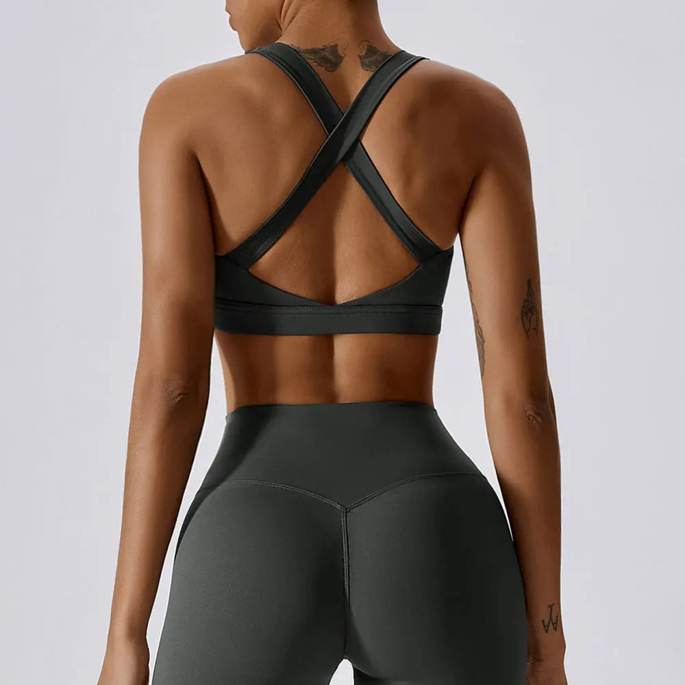 Crossed Shoulder Strap Yoga Bra Chest Pad Running Sports Bra Gym Top Women Stretch Pull Up Underwear Women Vest Fitness Tank Top