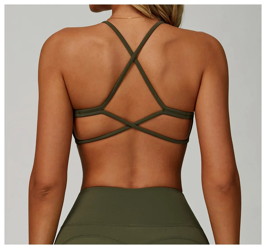 Summer U-Shaped Multi-Strap Cross Back Women Pilates Fitness Sports Bra Top Gym Yoga Athletic Tight Workout Jog With Chest Pad