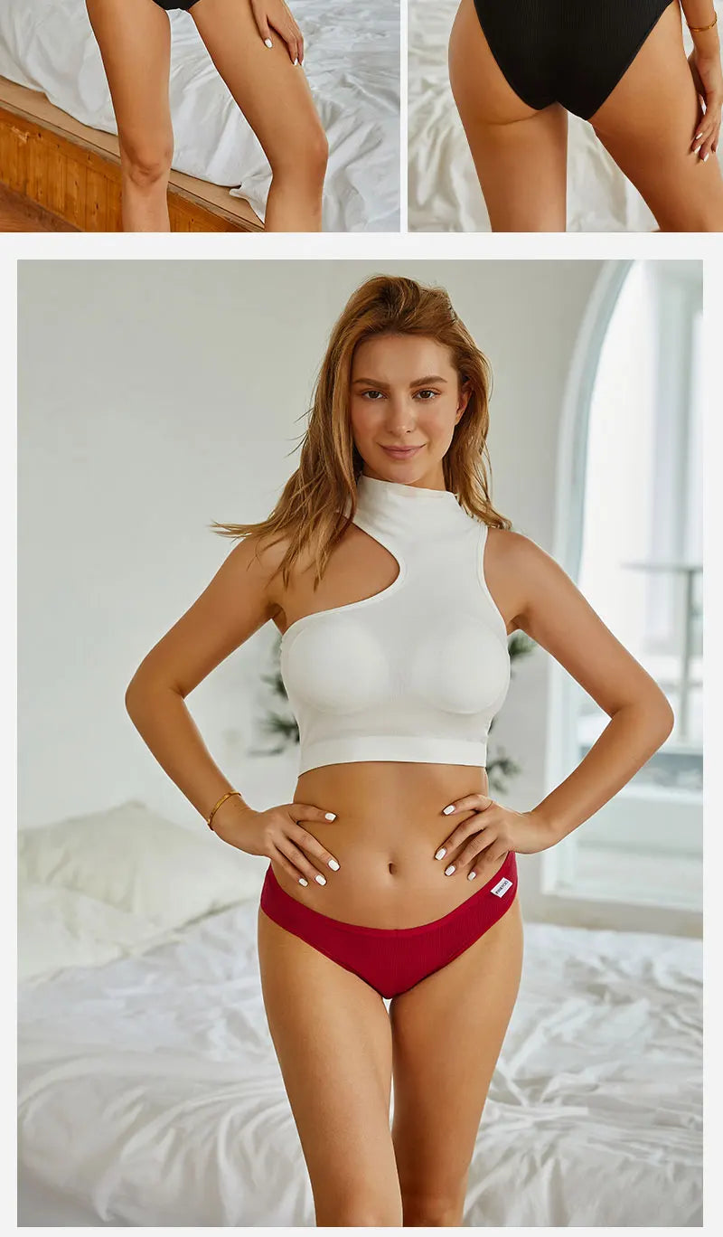 3PCS/Set Women Cotton Briefs Panties Ladies Sexy Solid Color Low Waist Underwear Female Soft Breathable Intimates Lingerie 2024