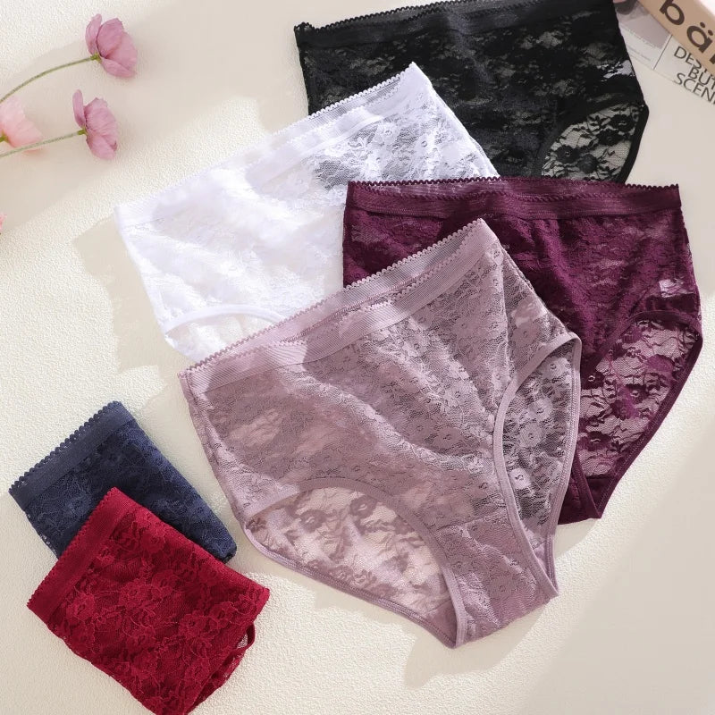 FINETOO 3PCS Women Lace Panties Sexy Hollow Underpants Sexy High Waist Lace Panty Elegant& Romantic Ladies Breathable Underwear