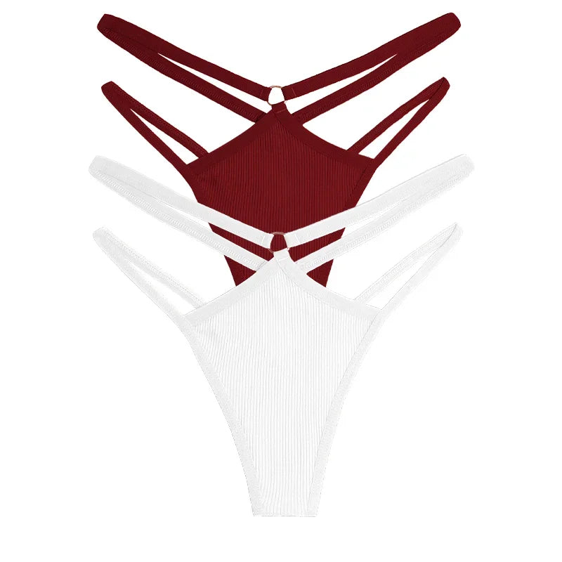 2PCS Women Sexy Cotton Panties Two Belts Hollow Out G-String Thongs Breathable Underwear for Female Solid Color Lingerie S-XL