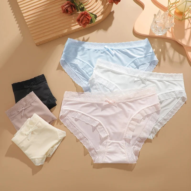 3Pcs/Set Women Ice Silk Seamless Briefs Sexy Comfortable Stretchy Semi Sheer French-Cut Panties Women's Underwear Breathable