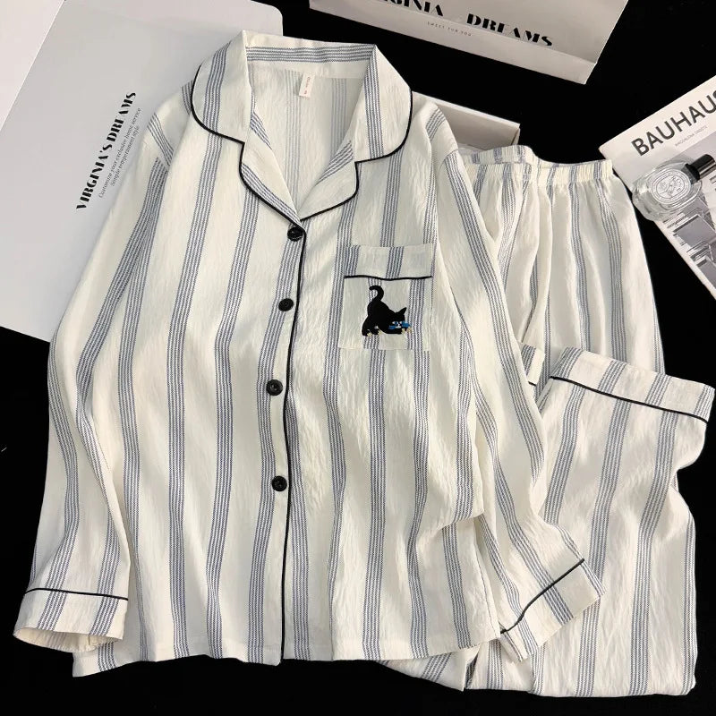 Women's Pajama Set Thin Cotton Cardigan Long Sleeve Pants Spring and Autumn Cartoon Dachshund Home Wear Set for Women Sleepwear