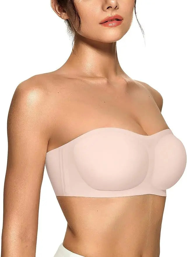 Women's Strapless Bra with Push-up Support Non-slip Bra Comfortable and Breathable Solid Color Bra for Women