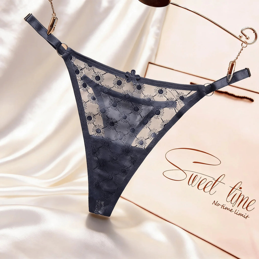Thin Sexy Girls G String Thong Panties Women Briefs Flower Hollow Out Transparent Underwear Female Lingerie