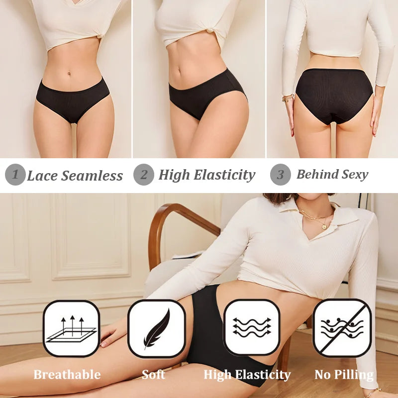 4Pcs/Set Women Lace Mesh Briefs Sexy Comfortable Stretchy Semi Sheer French-Cut Panties Women's Underwear Breathable Lingerie