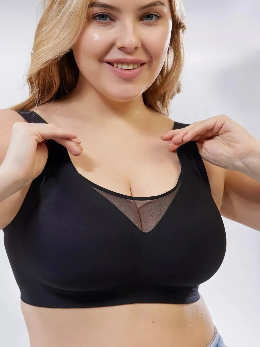 Women's Strapless Wire-free Mesh Bra Jelly-like Full Cup Bra with Side Support Comfortable and Beautiful Back Plus Up Bra