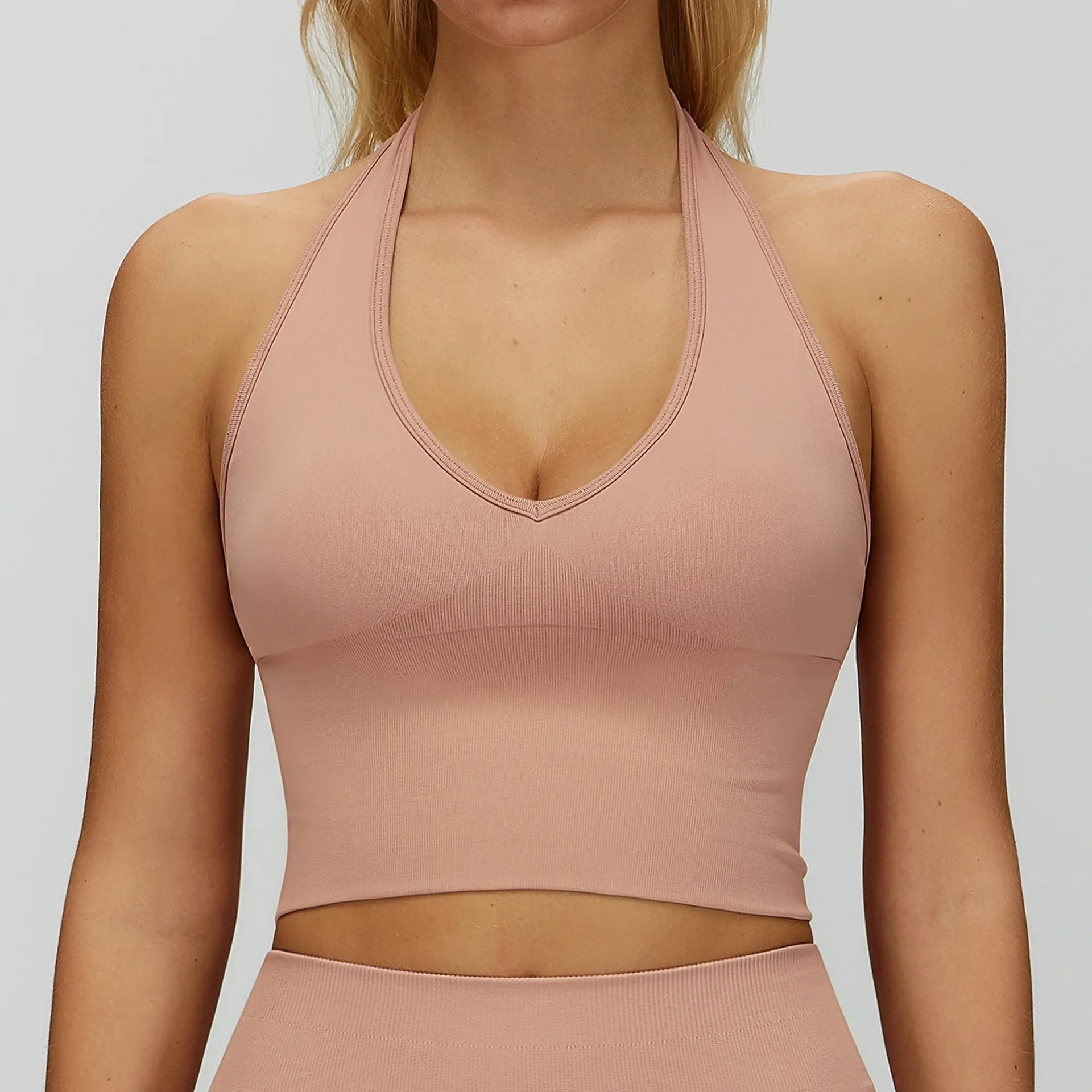 Seamless High Stretch Sports Bra Women Halter Yoga Bra Padded Backless Sports Bras Gym Crop Top Push Up Workout Yoga Tops Woman