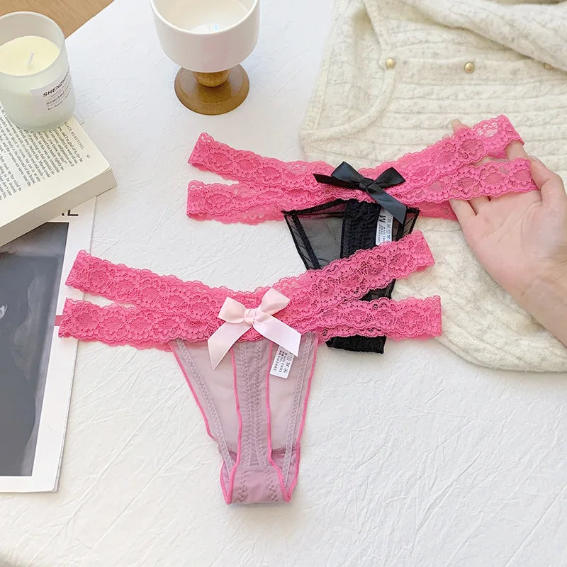 Lace G string Sexy Briefs Panties Women Underwear Thong High Quality Bowknot Transparent Underpants Lingerie Girls Intimates