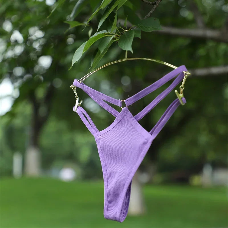 2PCS Women Sexy Cotton Panties Two Belts Hollow Out G-String Thongs Breathable Underwear for Female Solid Color Lingerie S-XL