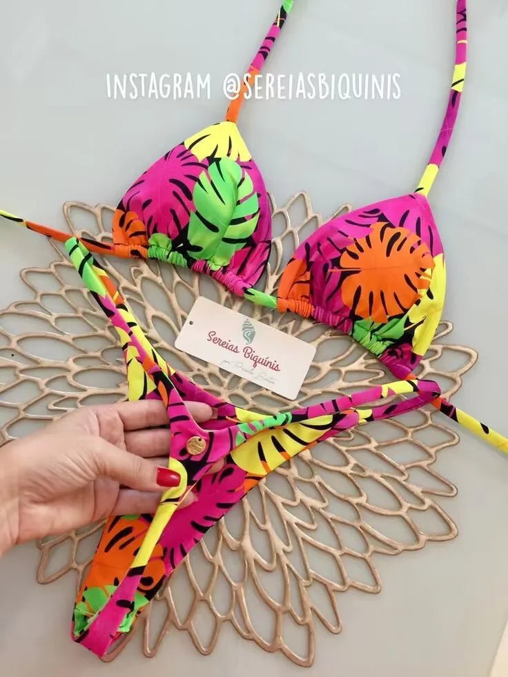 2026 Swimwear Women Cute  Cherry Print Brazilian Thong Bikini Set Sexy Thong Swimsuit Two Pieces Bathing Suit Women Beach Wear