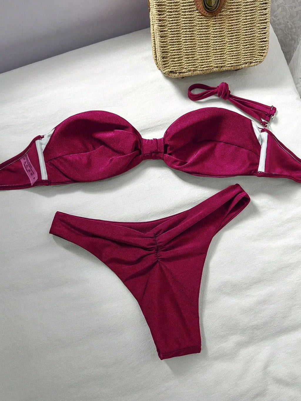 Sexy Bandeau Bikini 2026 Women Coffee Braiding Rope Pleate Tie Push Up High Waist Swimsuit Beach Holiday Bathing Suit Swimwear