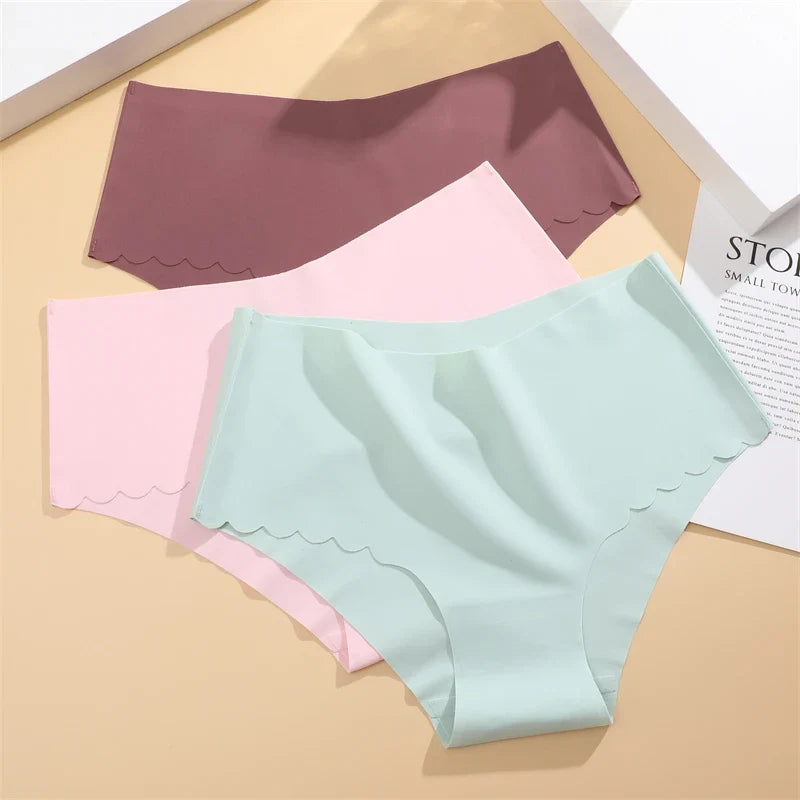 Seamless Women Briefs S-XXL Wave Edge V-shaped Underwear Panties Ice Silk Underwear For Women Low Waist Briefs One Piece Panty