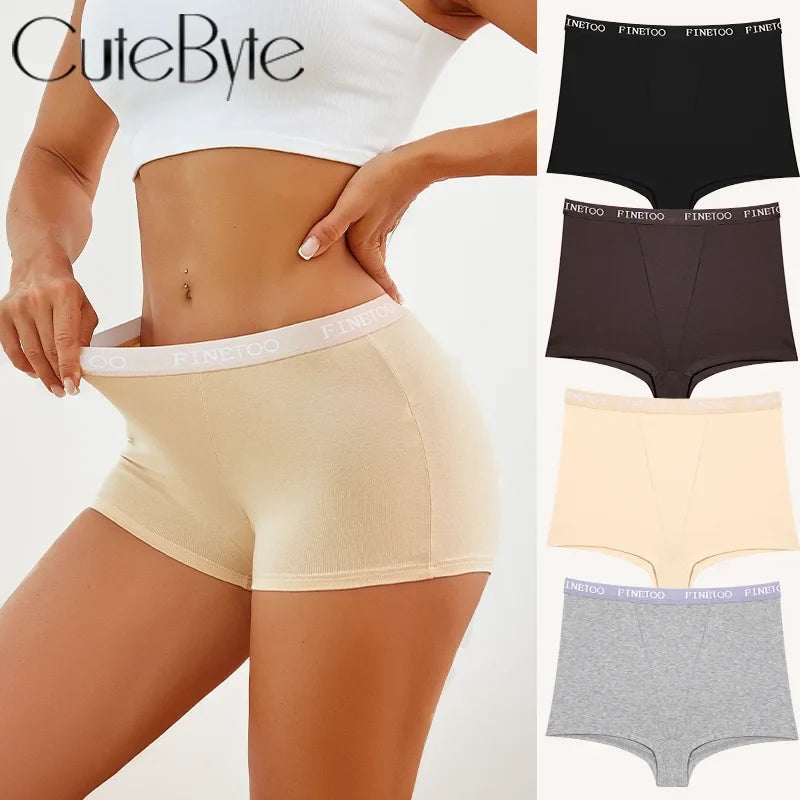 Finetoo Women's Panties Cotton Seamless Sports Boxers Underwear Female Solid Color Briefs Cozy Lingerie Intimate Underpant S-XXL