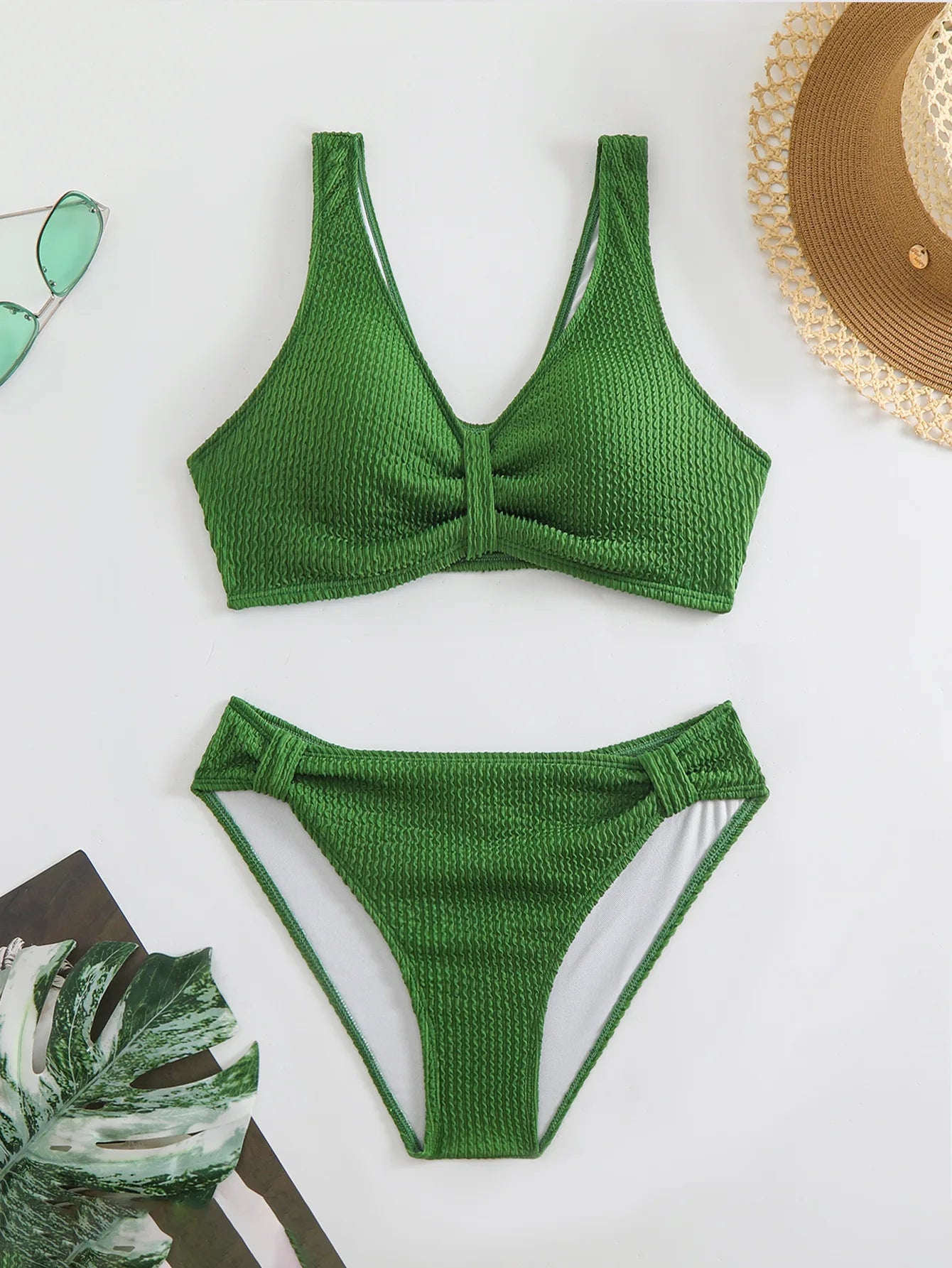 2026 New Sexy Bikini Two-Piece Swimsuit Pure Color High Elasticity Monochromatic Swimwear Comfortable Fit Women's Beachwear