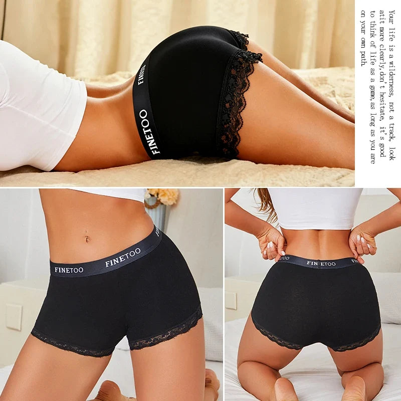 Women's Cotton Lace Boyshorts Sexy Letter Belt Breathable Boxer Panties High Waist Stretch Briefs Comfortable Sport Shorts S-XXL