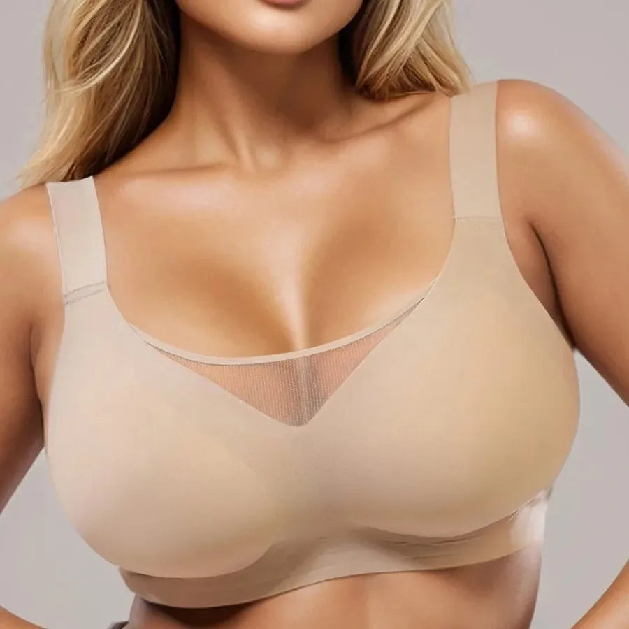 Women's Strapless Wire-free Mesh Bra Jelly-like Full Cup Bra with Side Support Comfortable and Beautiful Back Plus Up Bra