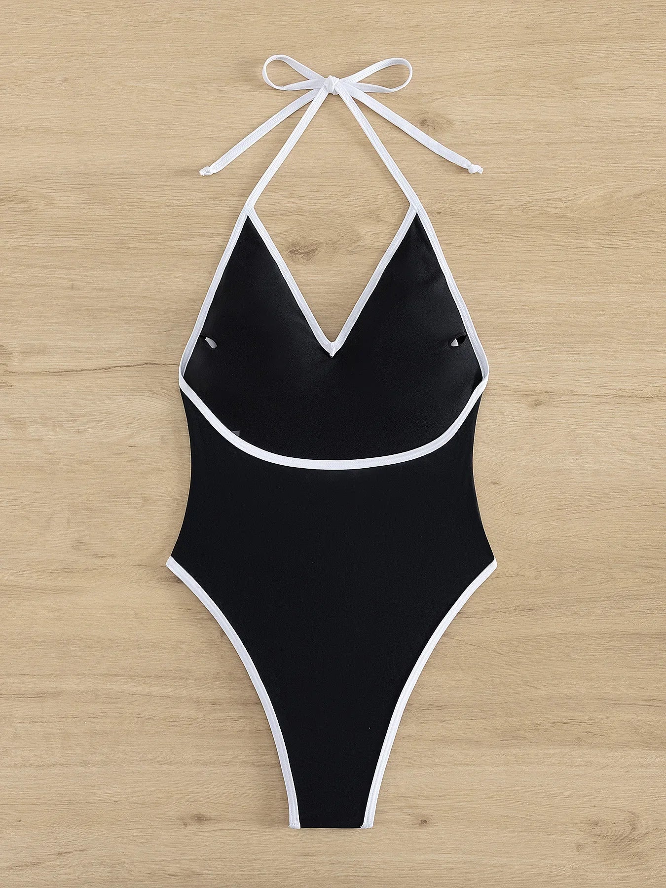 Sexy Deep V Neck One Piece Swimsuit 2025 Women Black Contrast Push Up Backless Slim Tummy Control Swimwear Beach Pool Bather