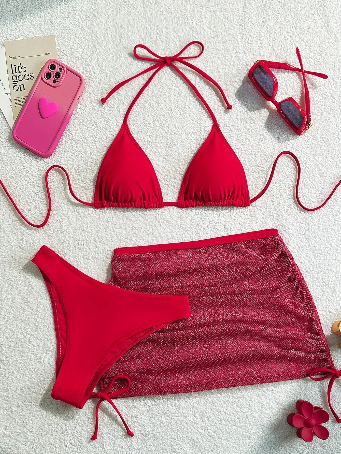 Sexy White Swimsuits Women Mesh Pleate Drawstring 3 Piece Bikinis Sets 2025 Push Up Bathing Suit High Waist Swimwear Biquini