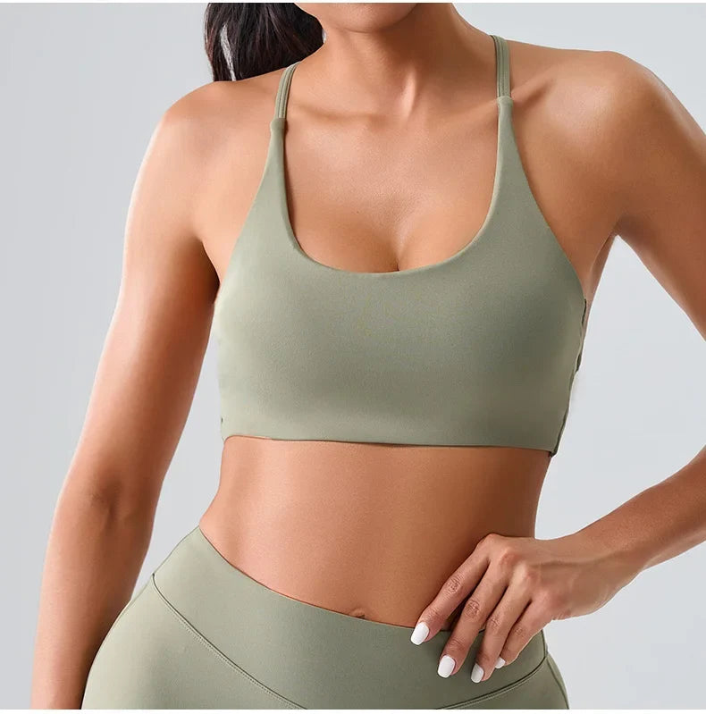 Beautiful Back Cross Back Women Bra Fitness Bra Tights Yoga Vest High Strength Shockproof Gym Sports Top Push Up With Chest Pad